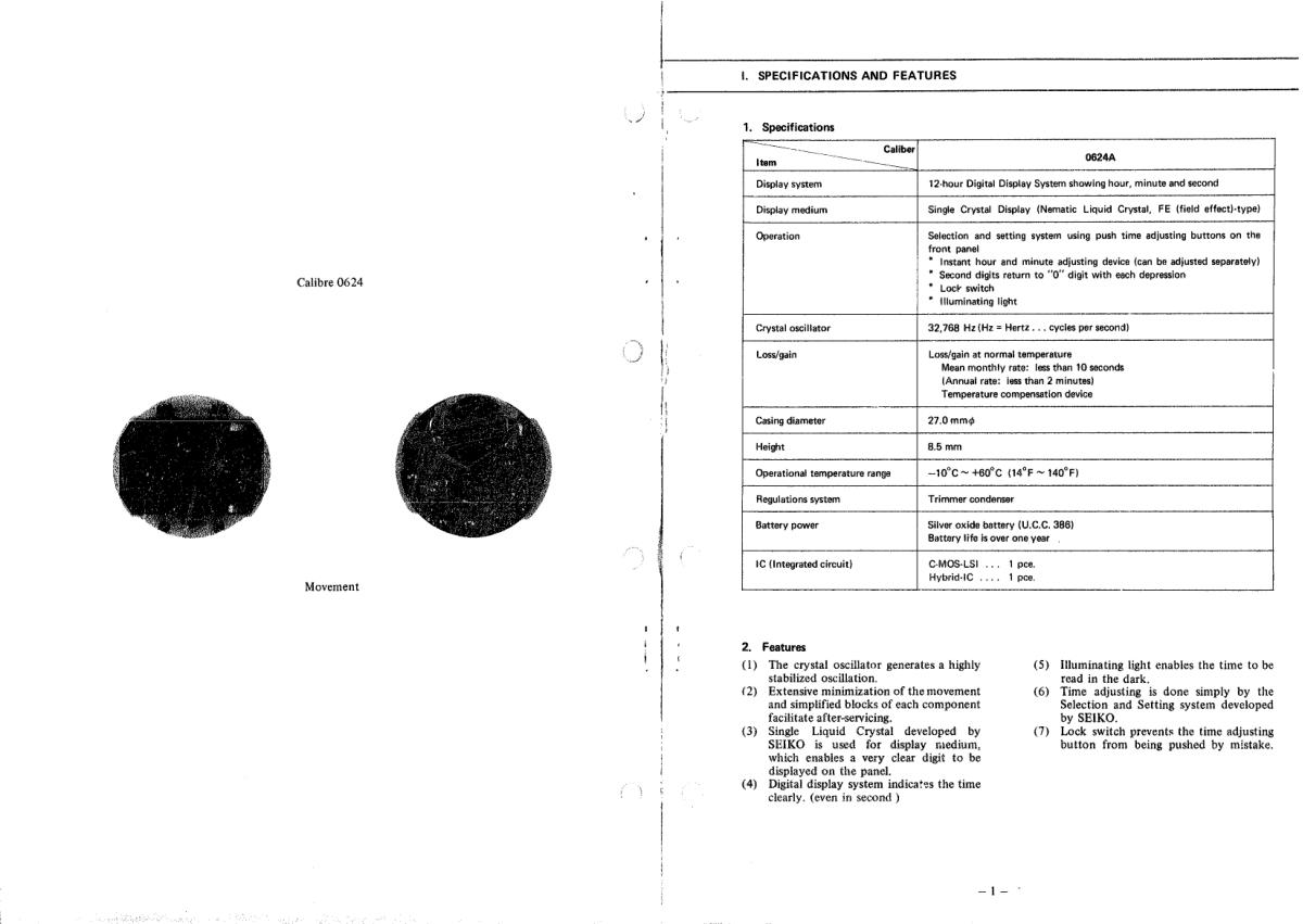 watch movement technical information