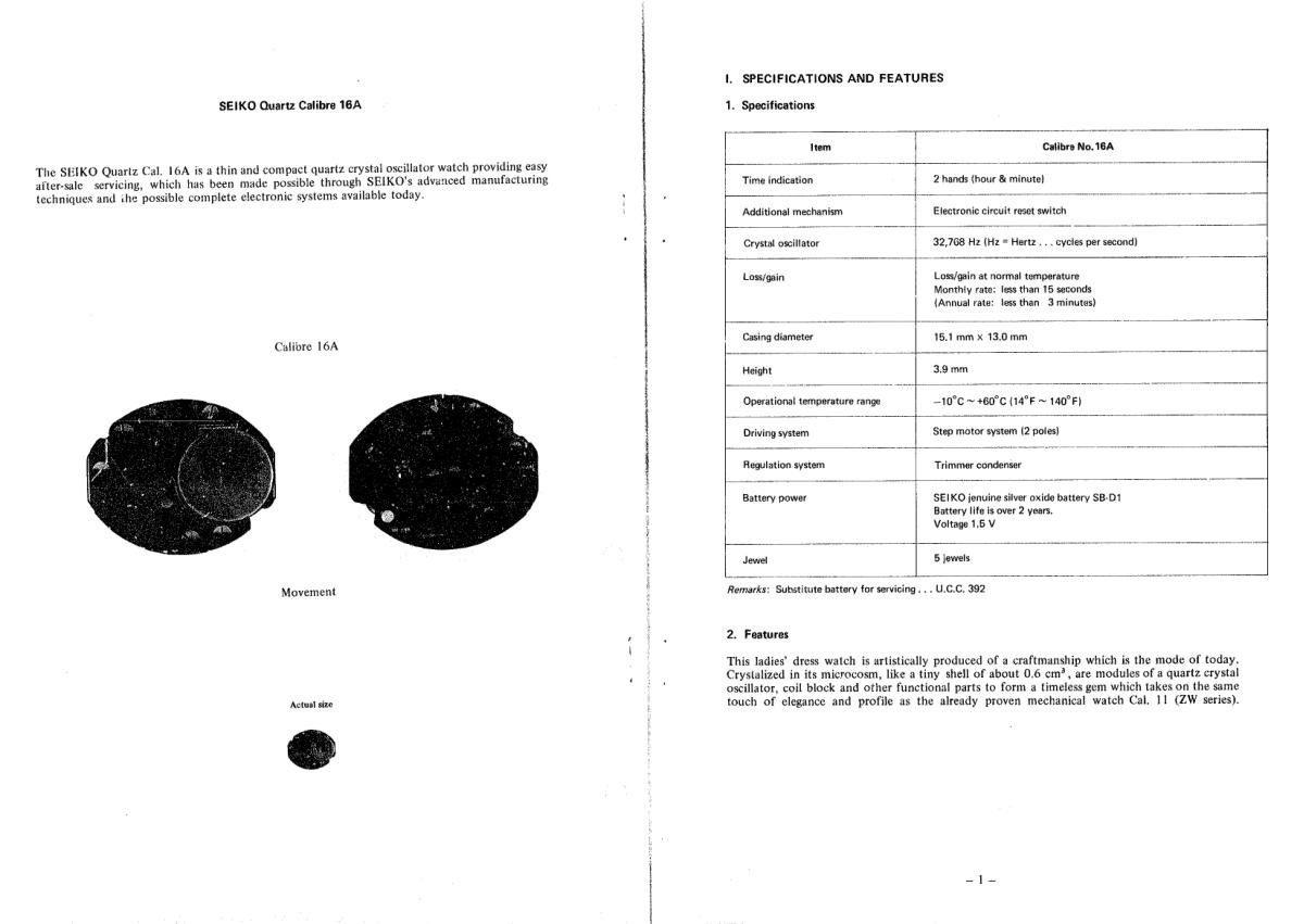 watch movement technical information