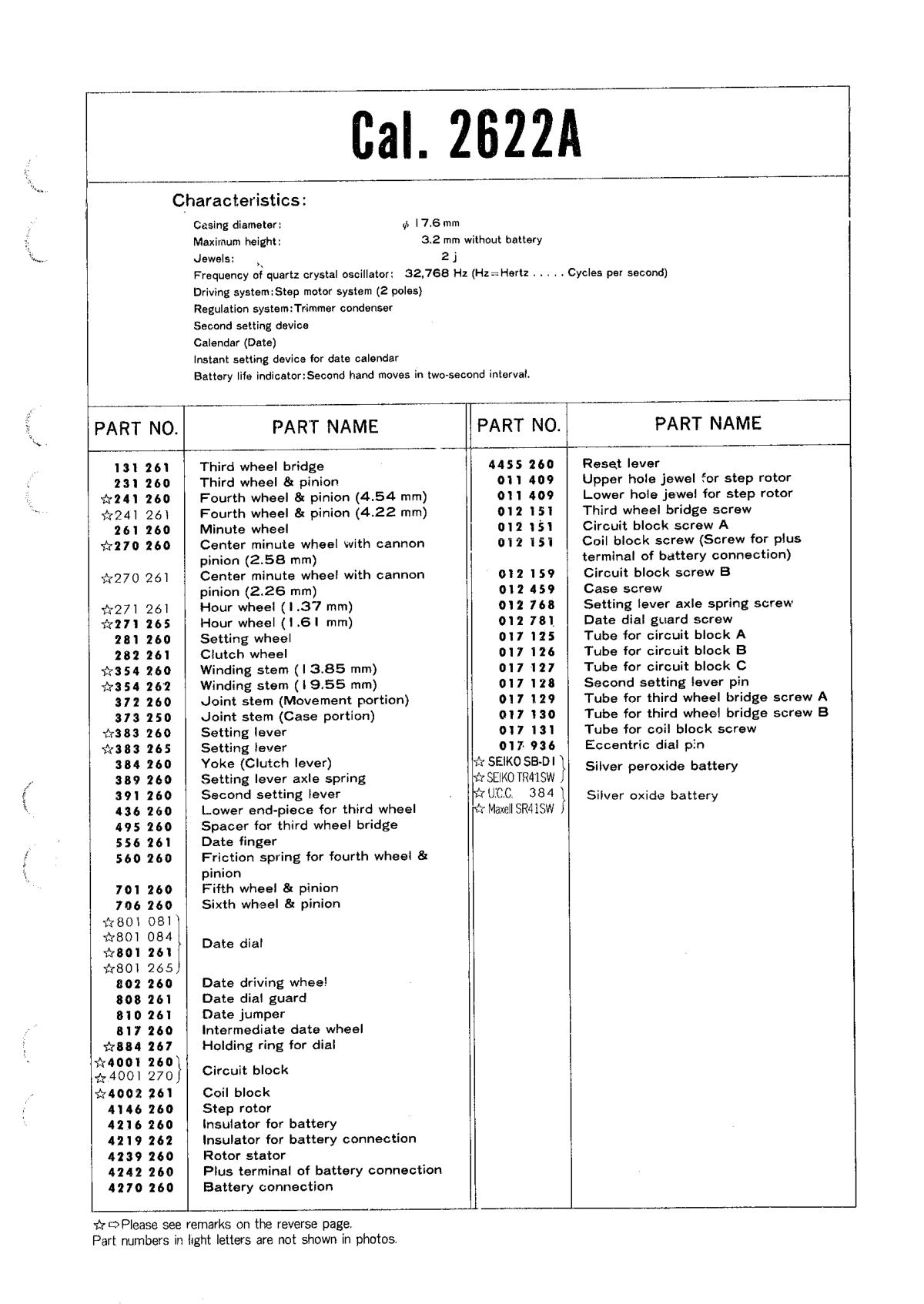watch movement technical information
