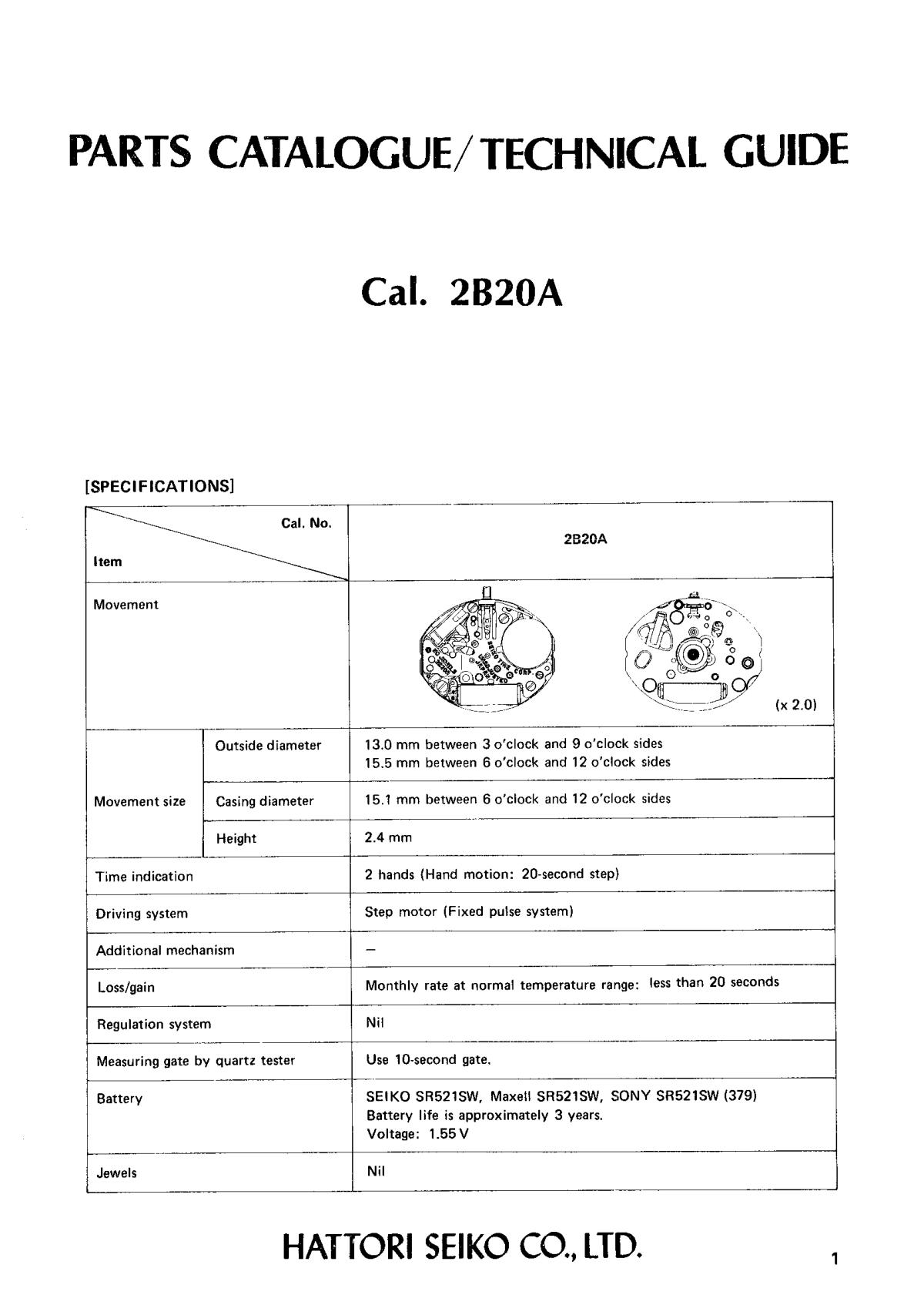 watch movement technical information