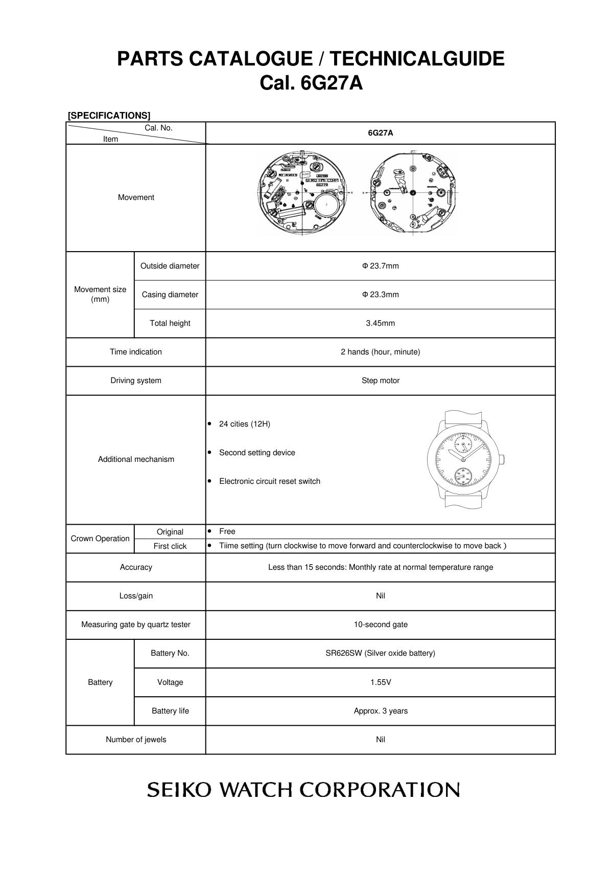 watch movement technical information