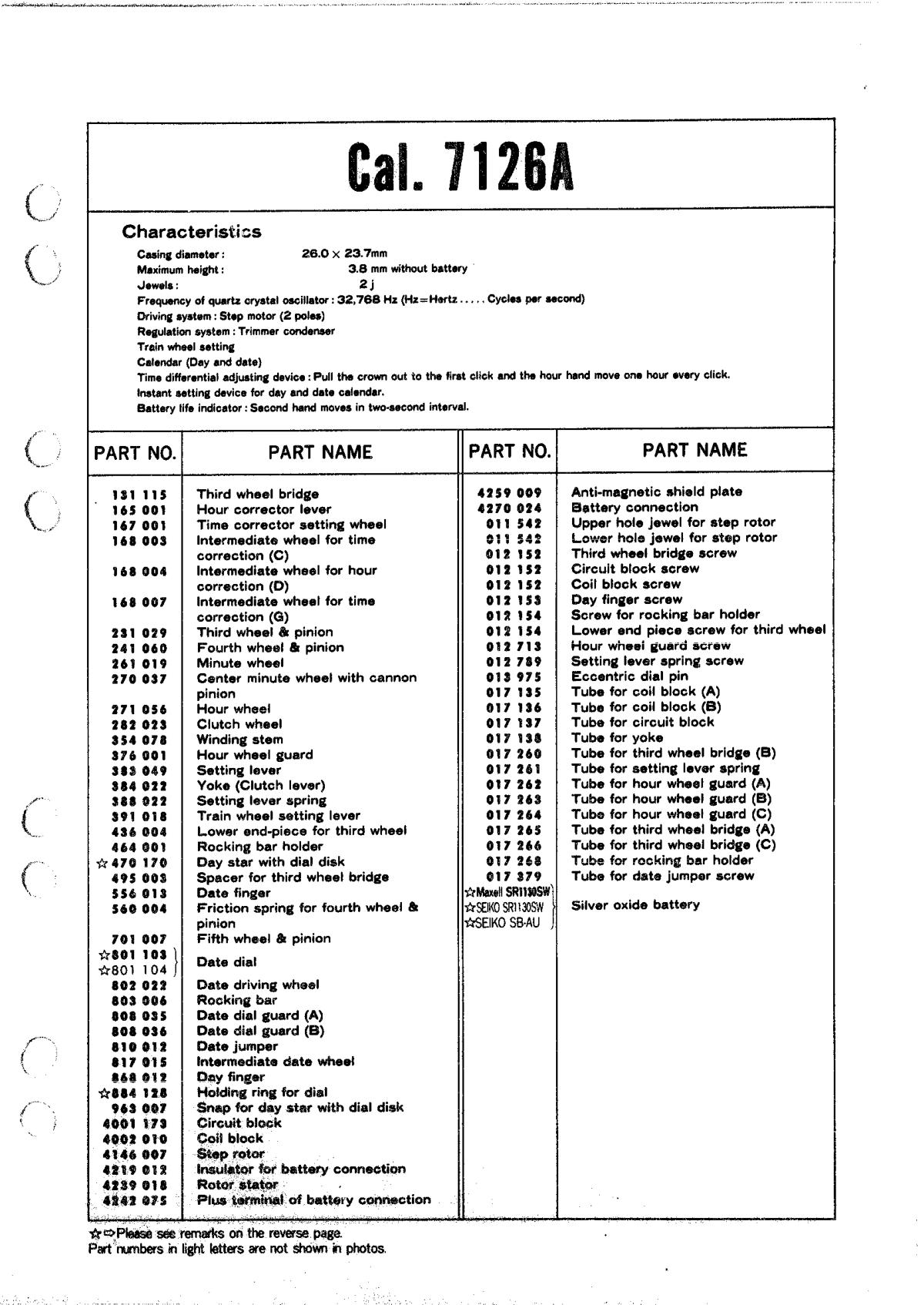 watch movement technical information