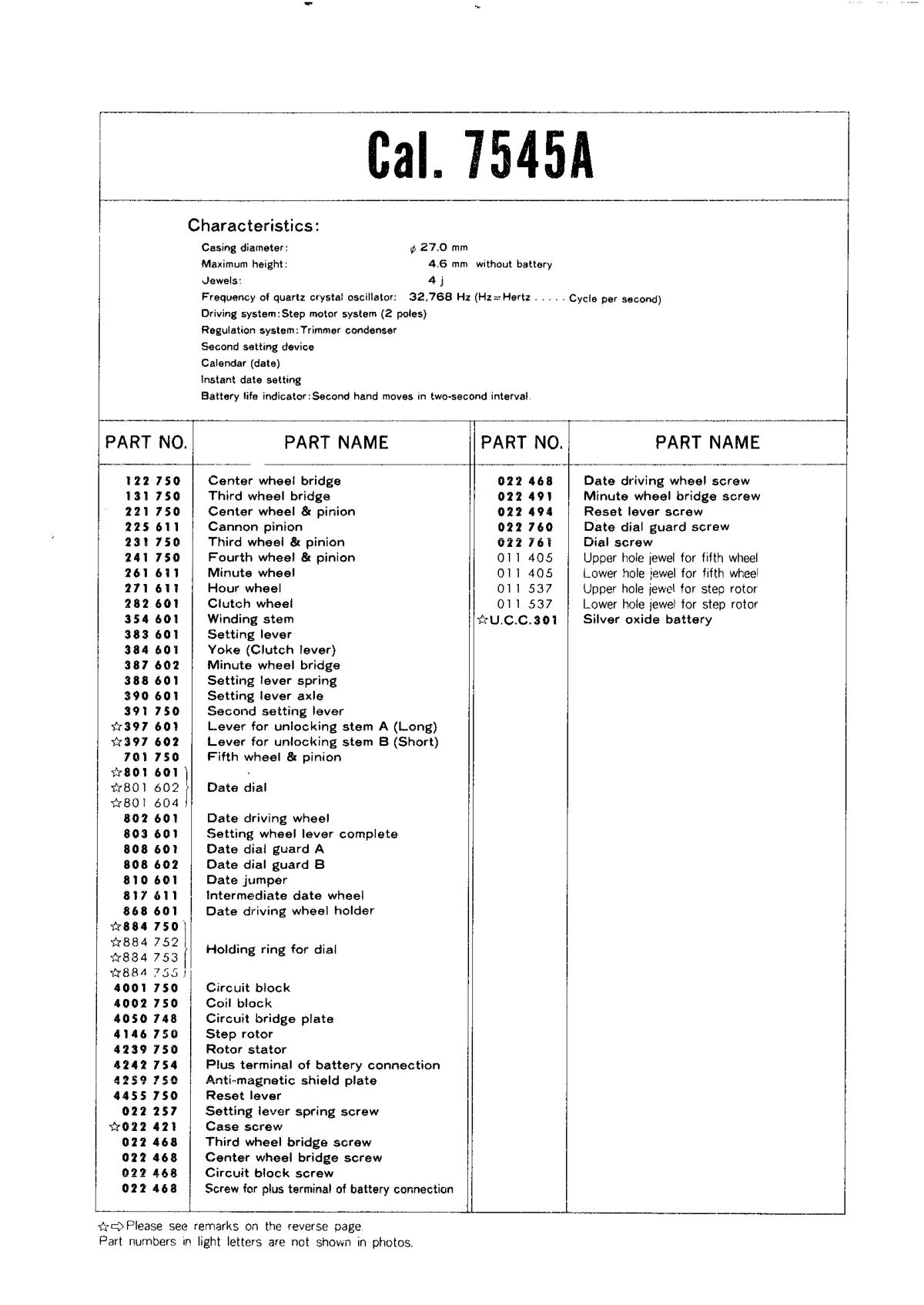 watch movement technical information