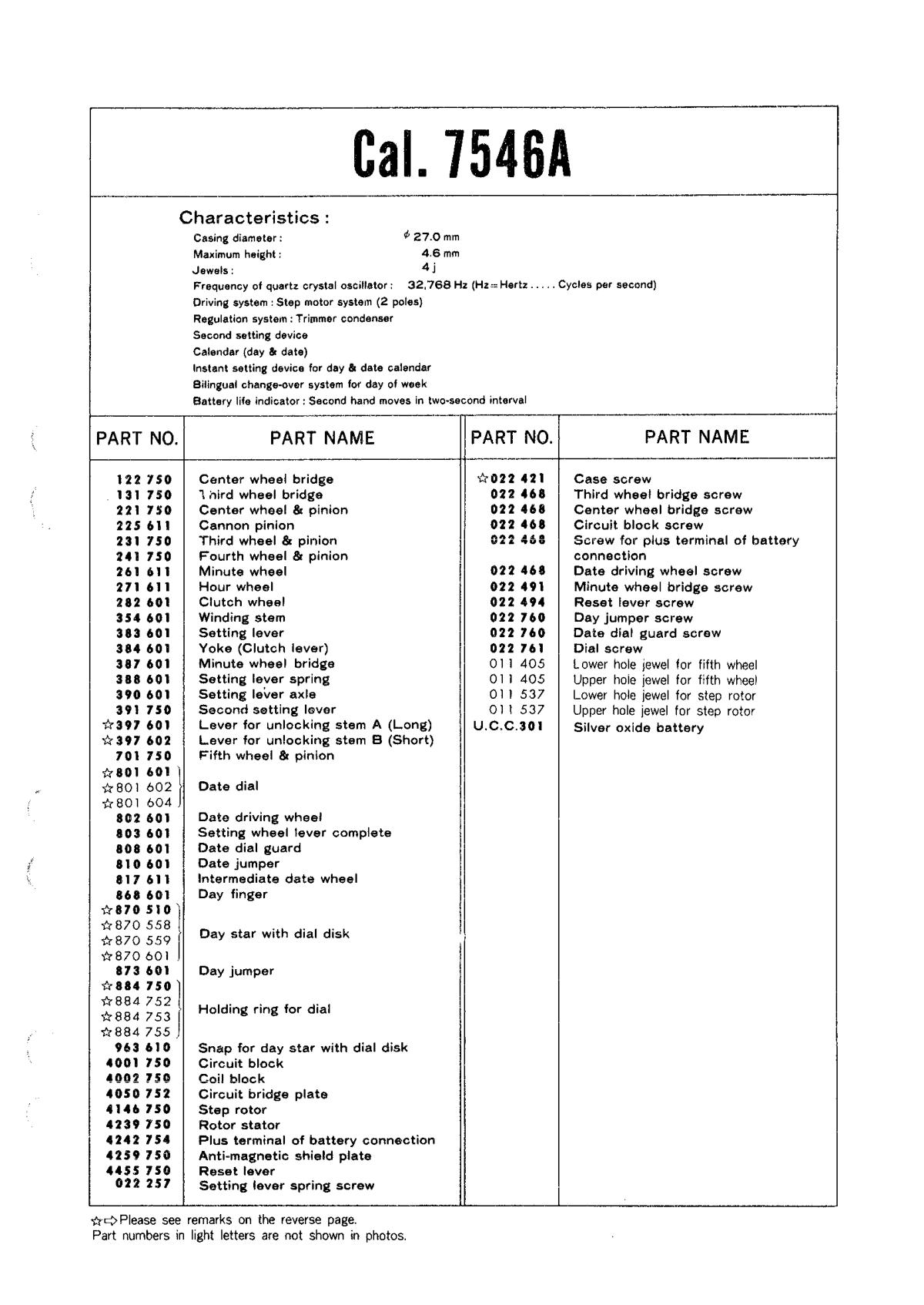 watch movement technical information