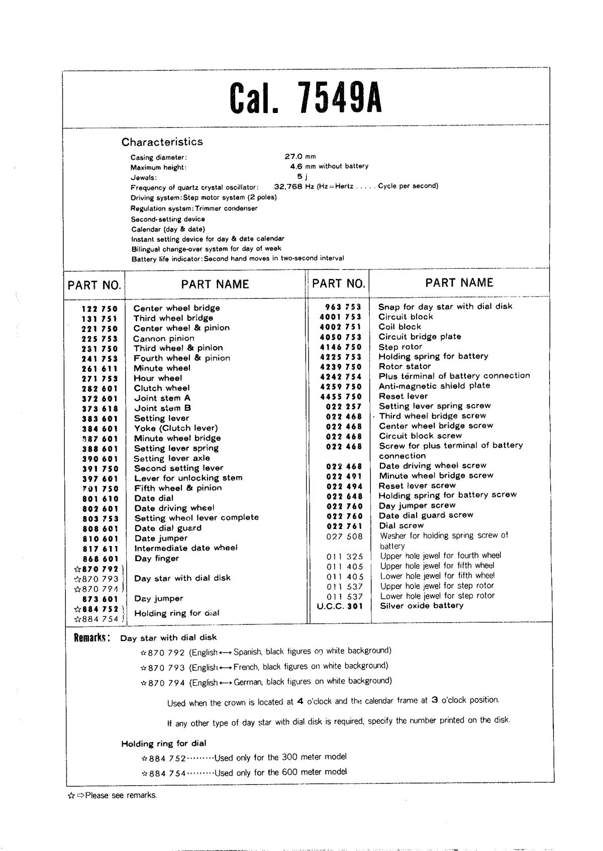 watch movement technical information