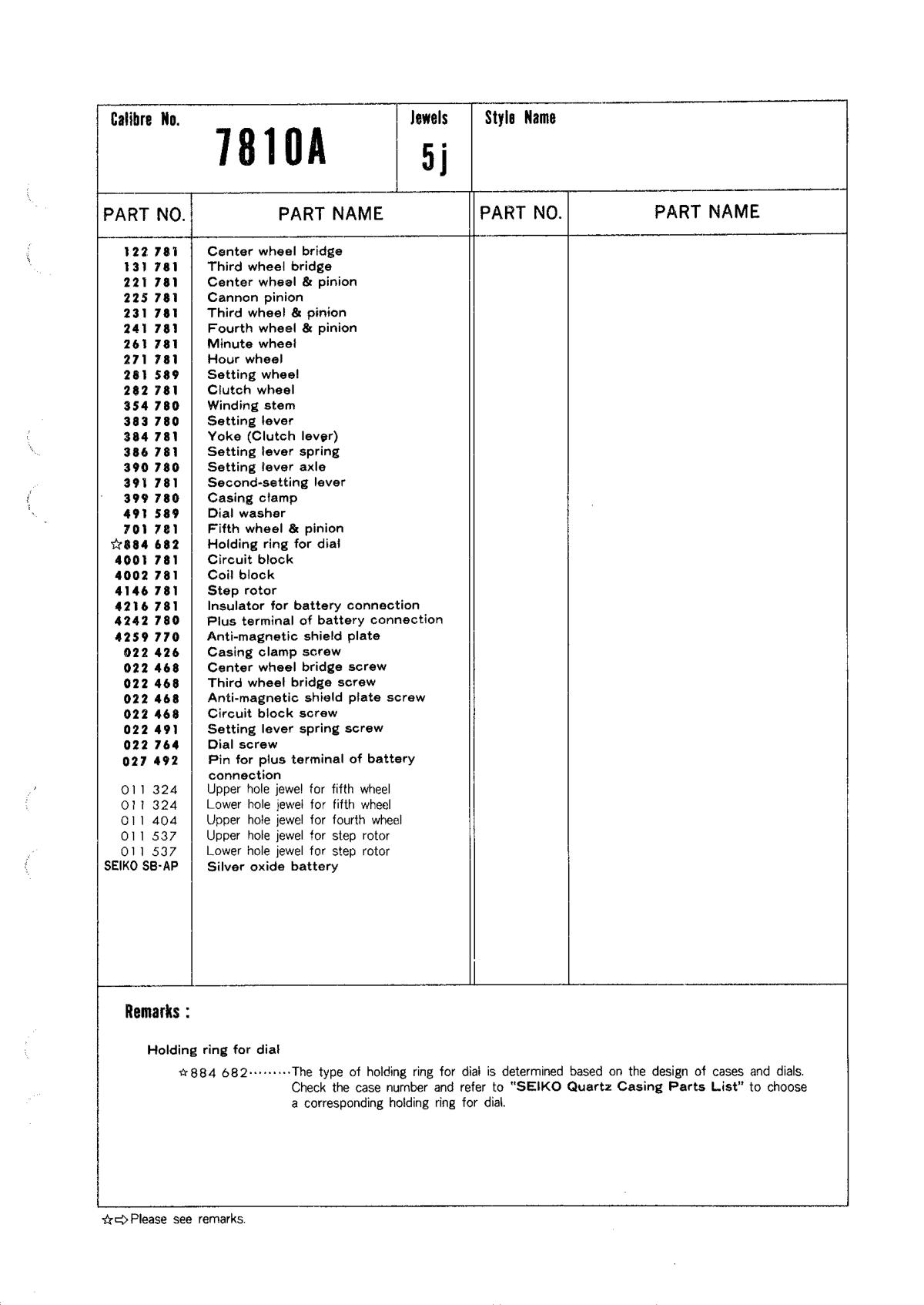 watch movement technical information