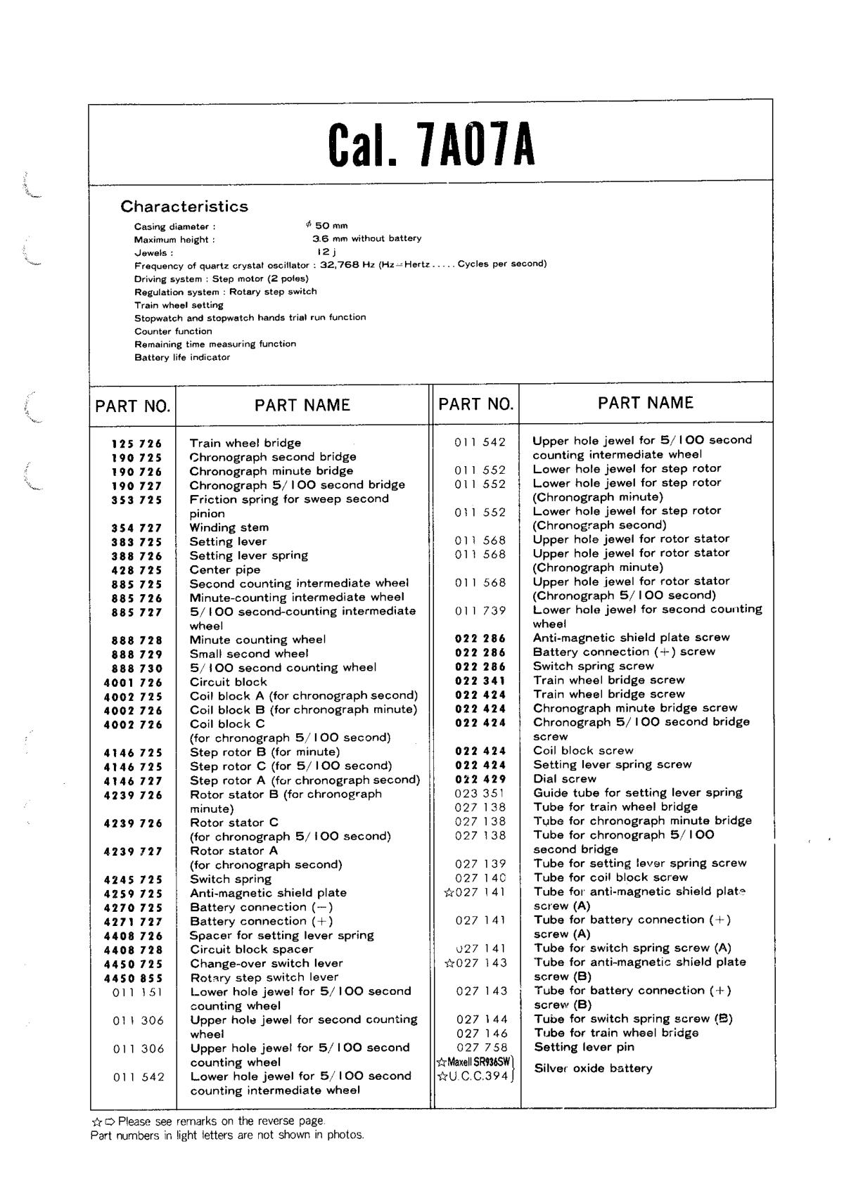 watch movement technical information