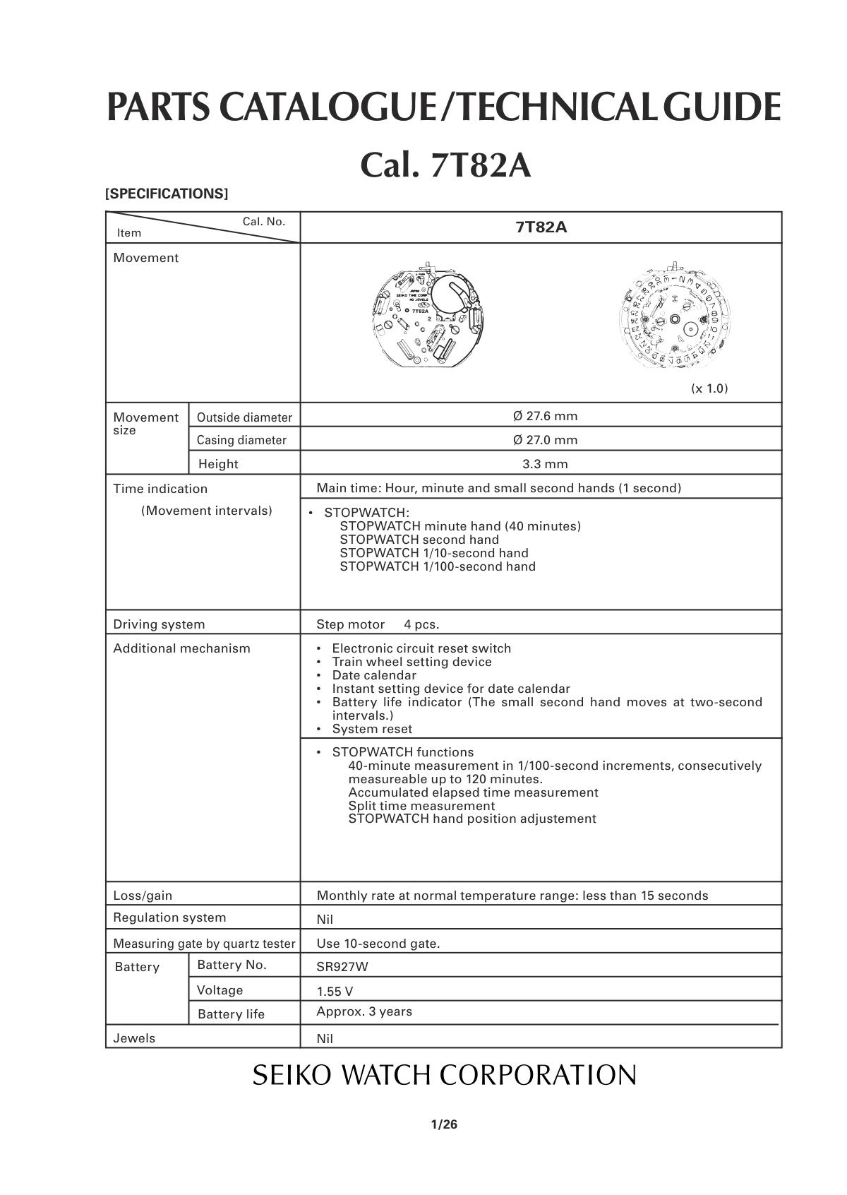 watch movement technical information