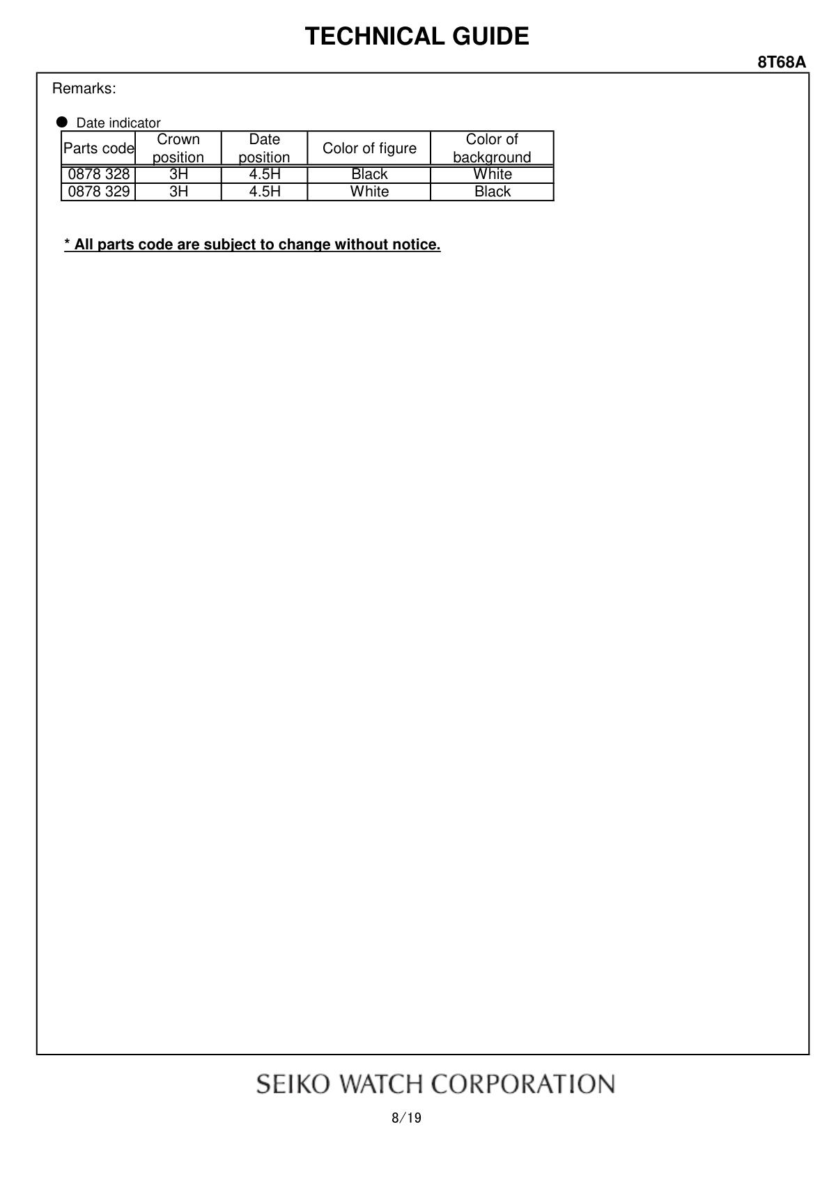 watch movement technical information