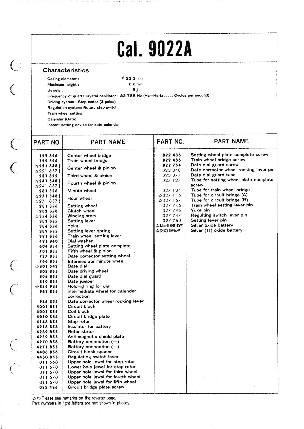 watch movement technical information