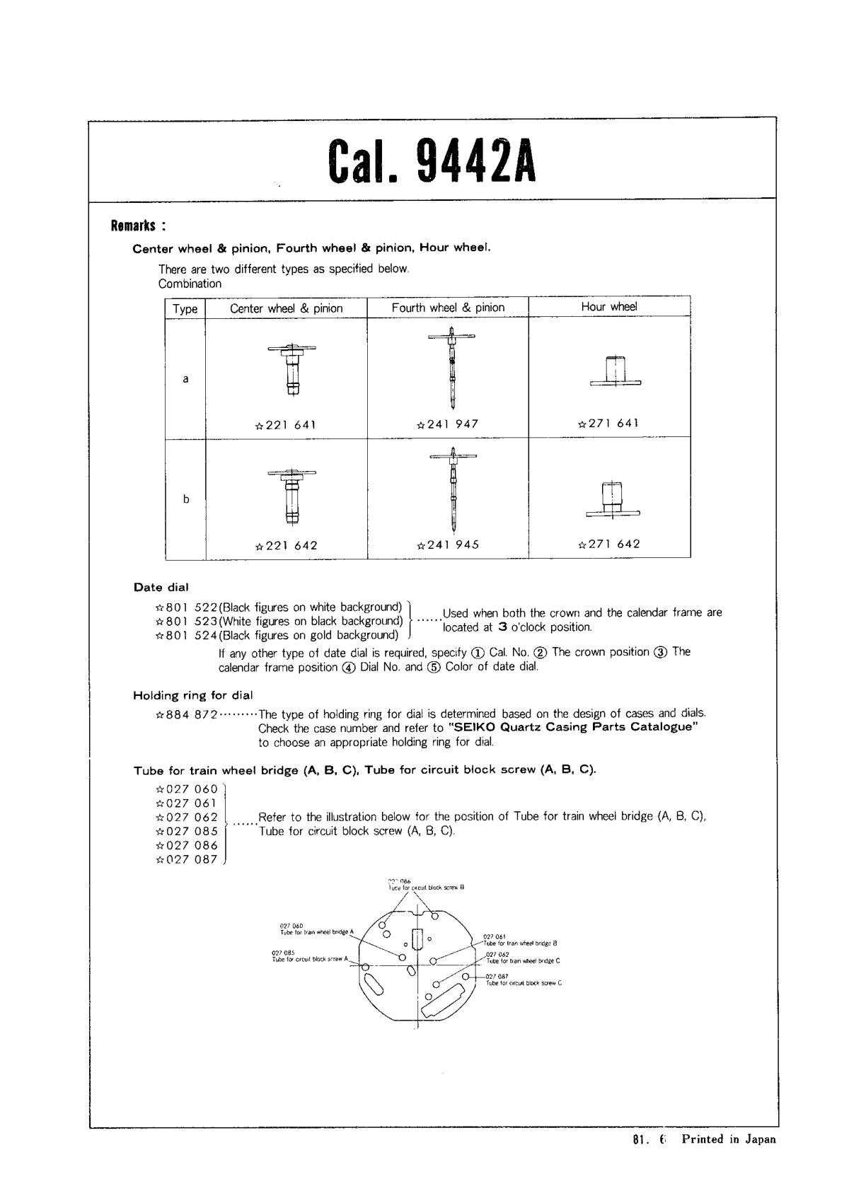 watch movement technical information